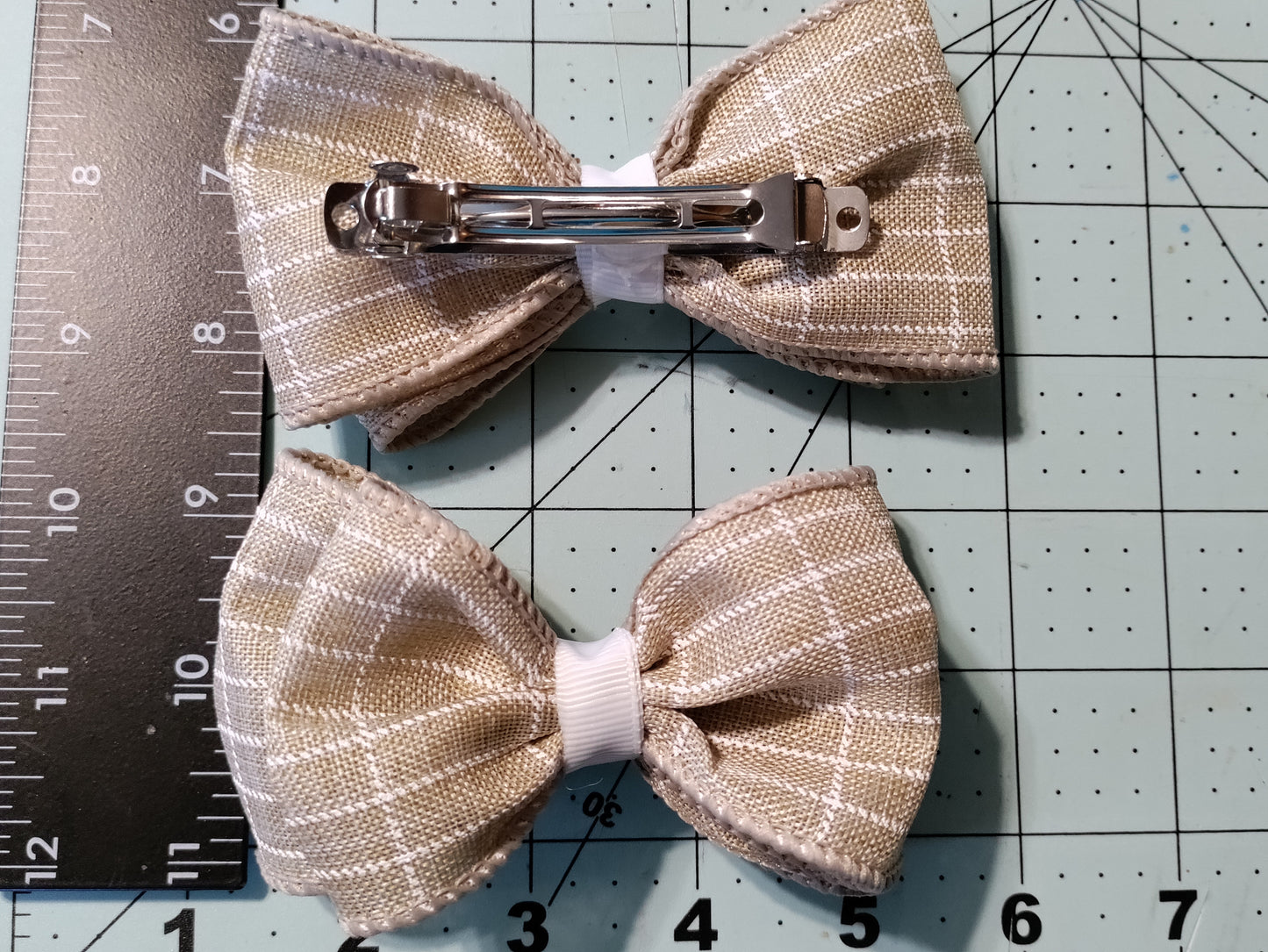 Checkered Taupe and White Hair Bow