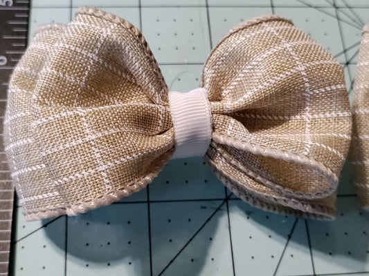 Checkered Taupe and White Hair Bow