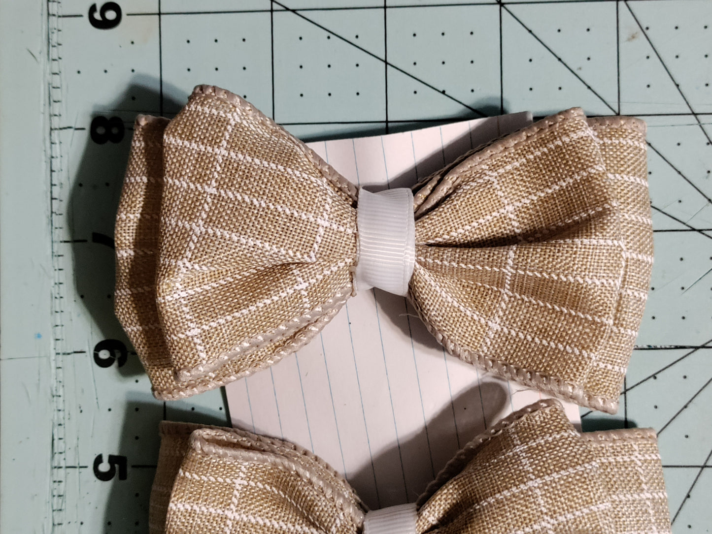Checkered Taupe and White Hair Bow