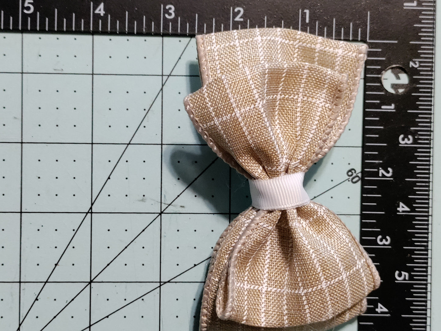 Checkered Taupe and White Hair Bow