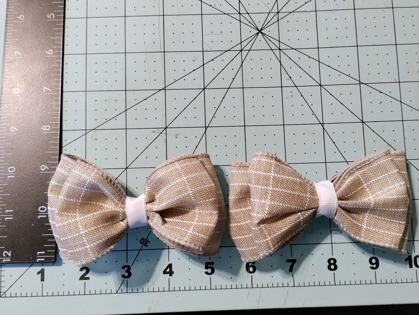 Checkered Taupe and White Hair Bow