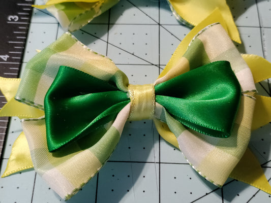 Green, Yellow, and White Checkered Board Hair Bow