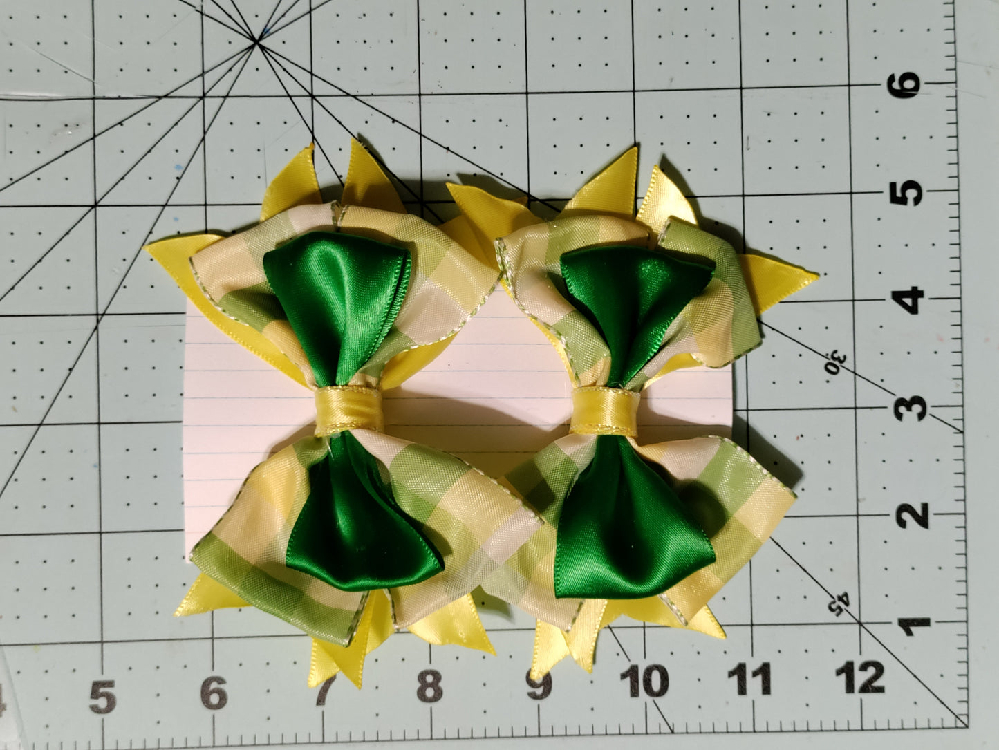 Green, Yellow, and White Checkered Board Hair Bow