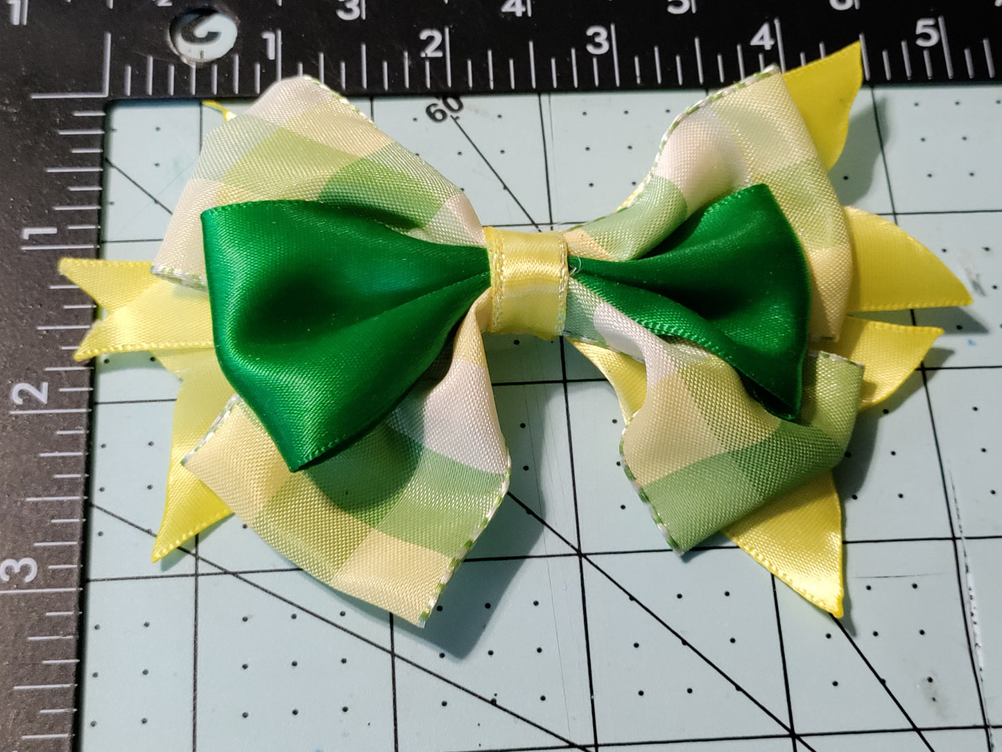 Green, Yellow, and White Checkered Board Hair Bow