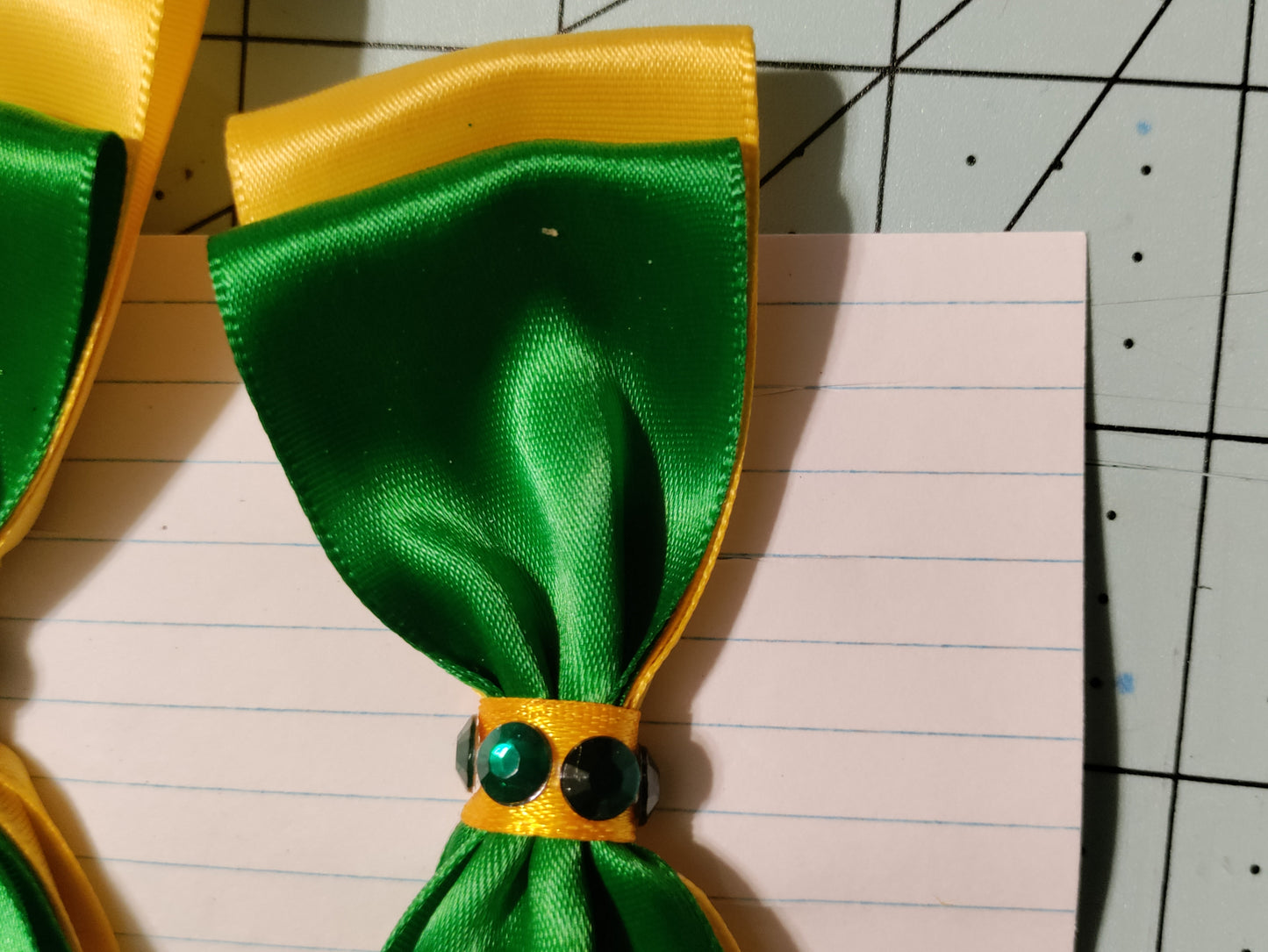 Green and Gold Double Satin Hair Bow
