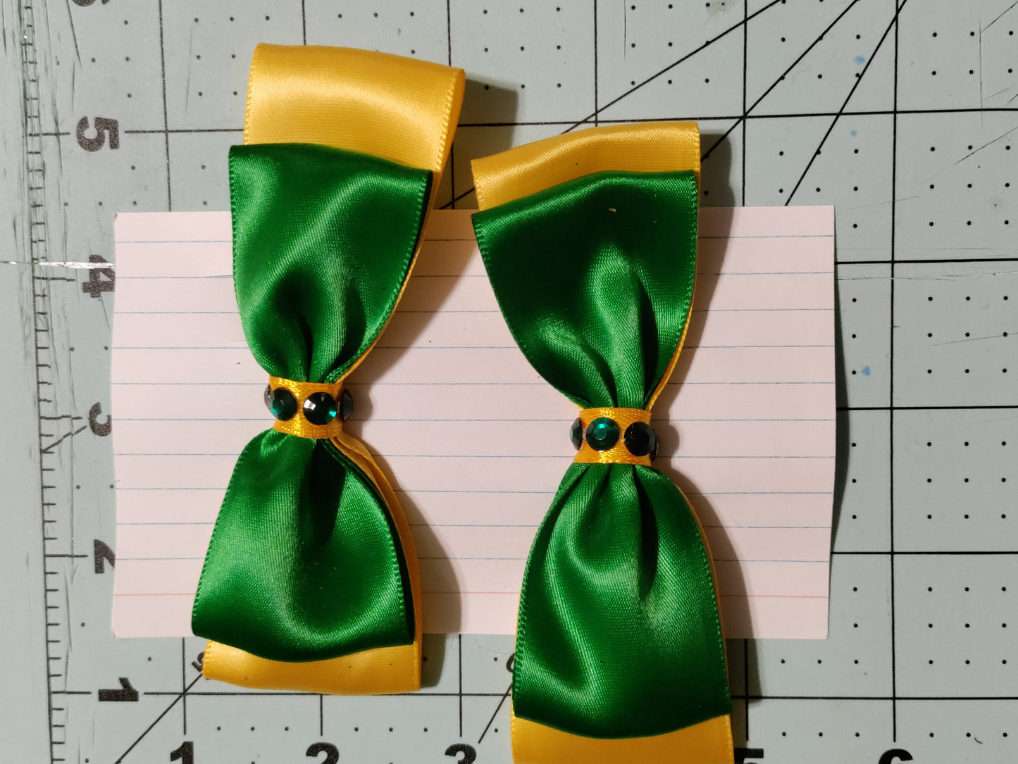 Green and Gold Double Satin Hair Bow