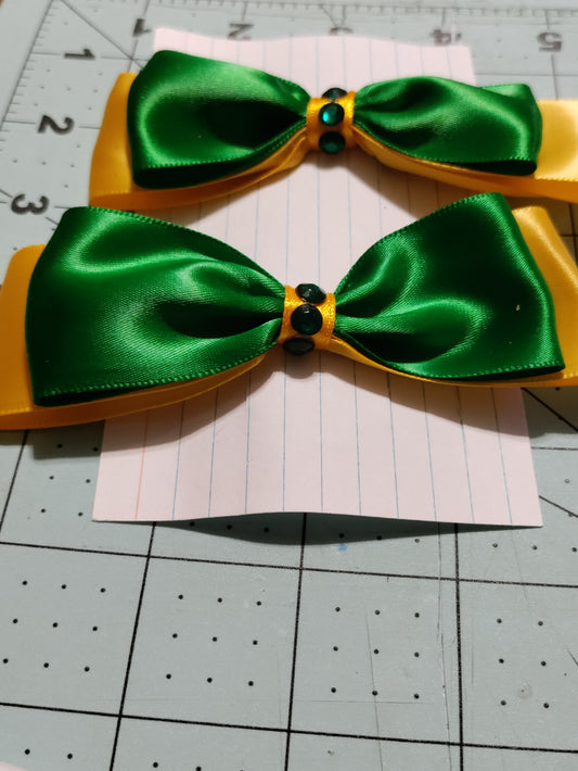 Green and Gold Double Satin Hair Bow