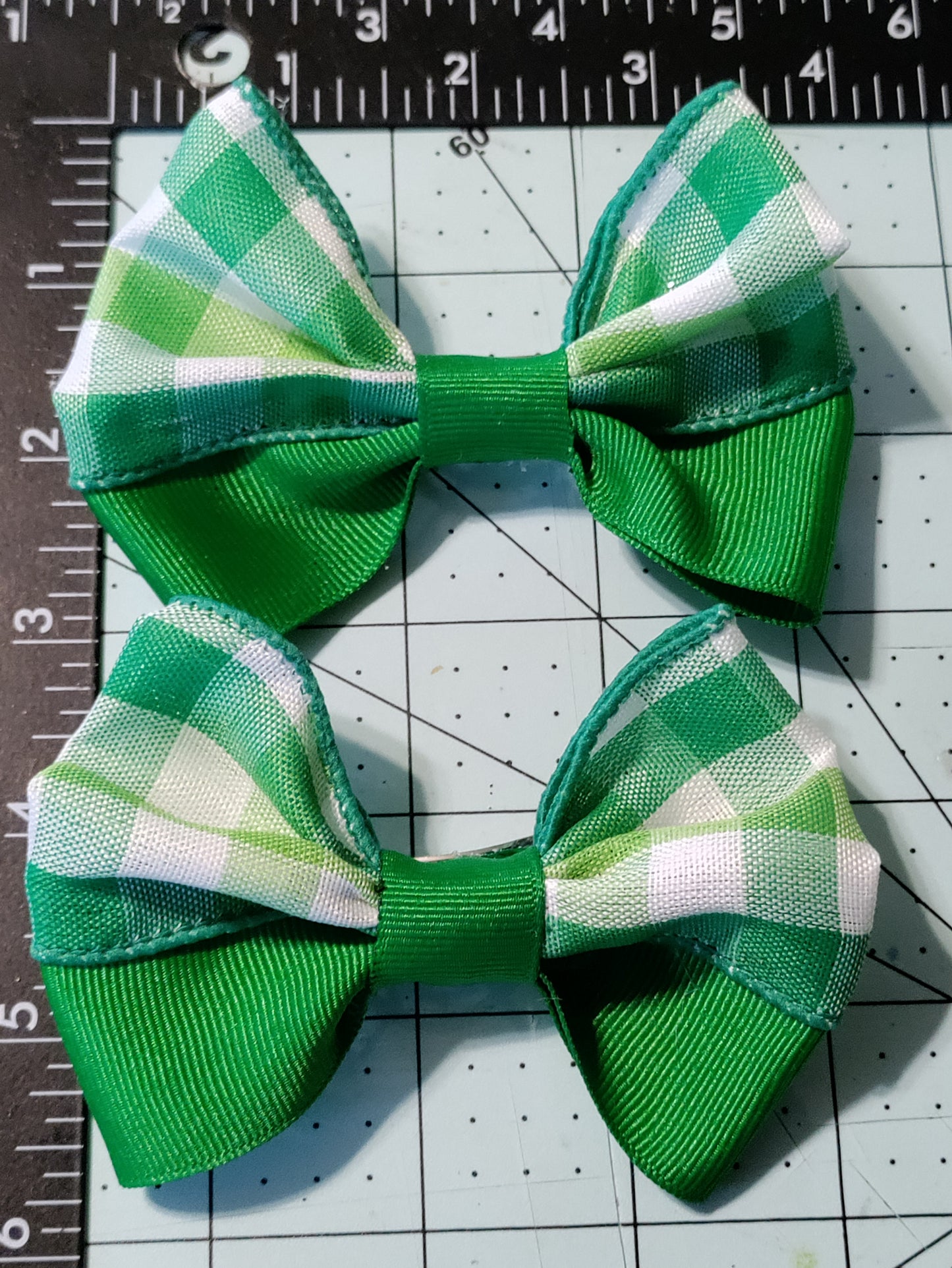 Green and White Plaid Hair Bow
