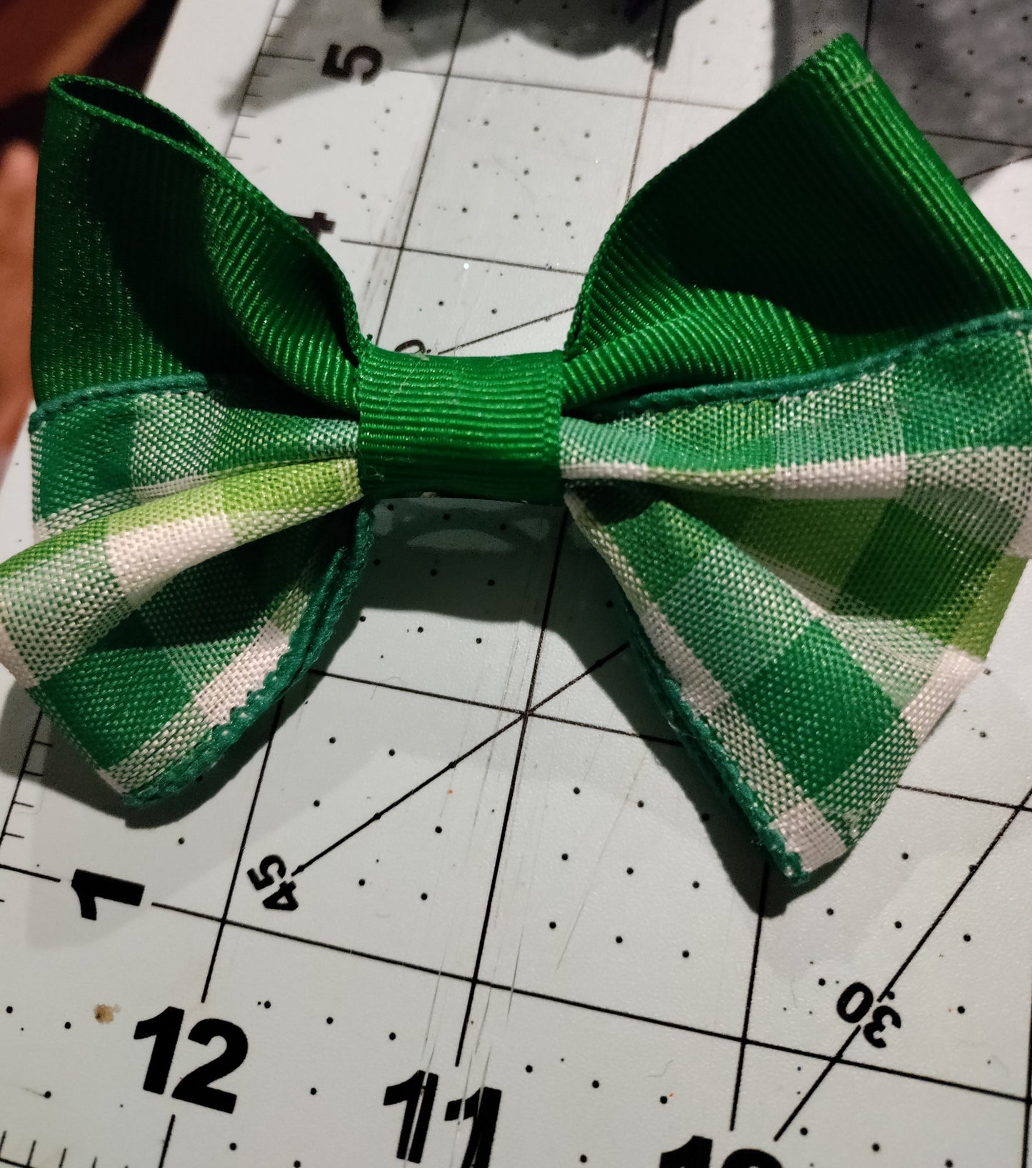 Green and White Plaid Hair Bow