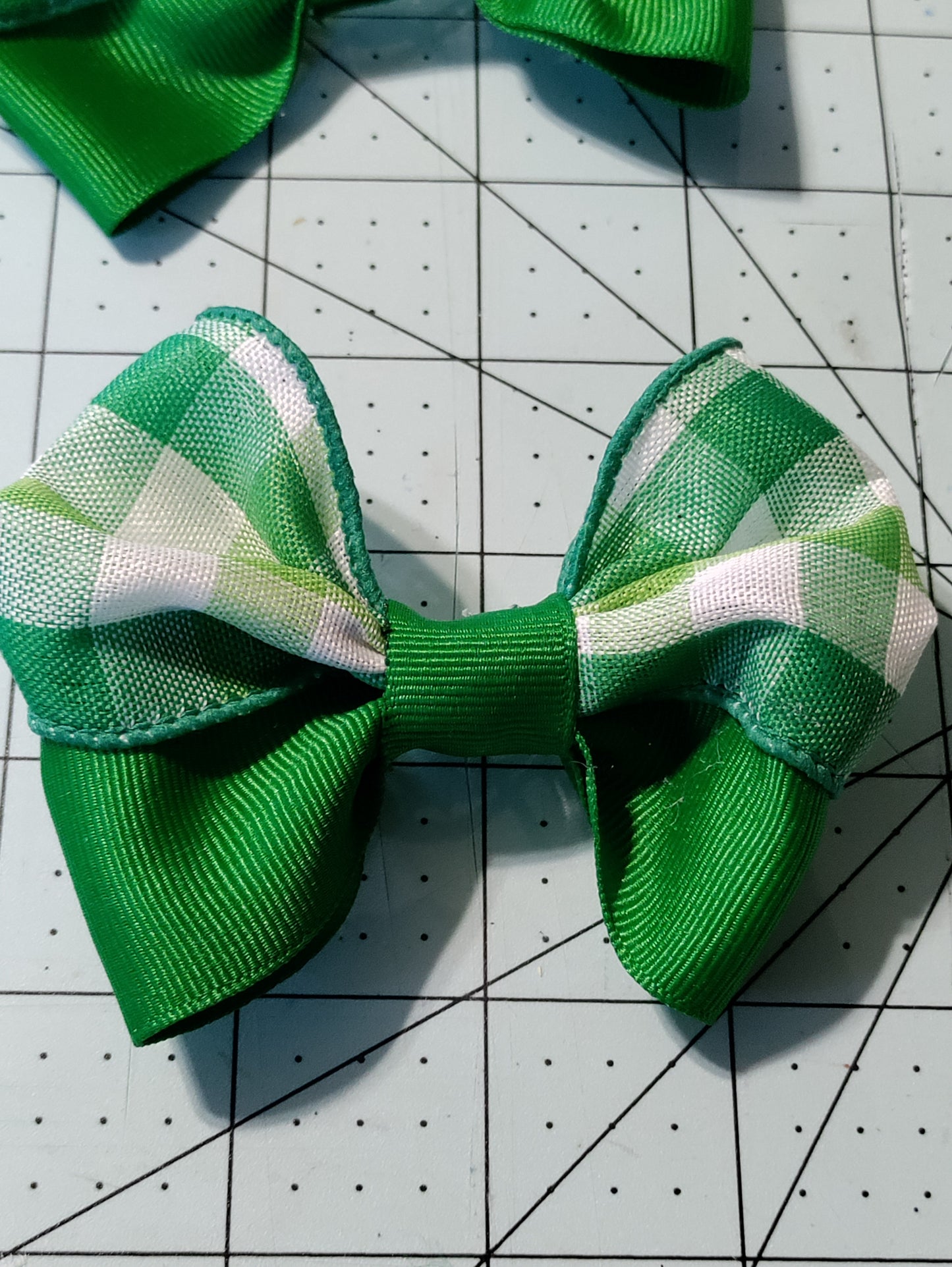 Green and White Plaid Hair Bow