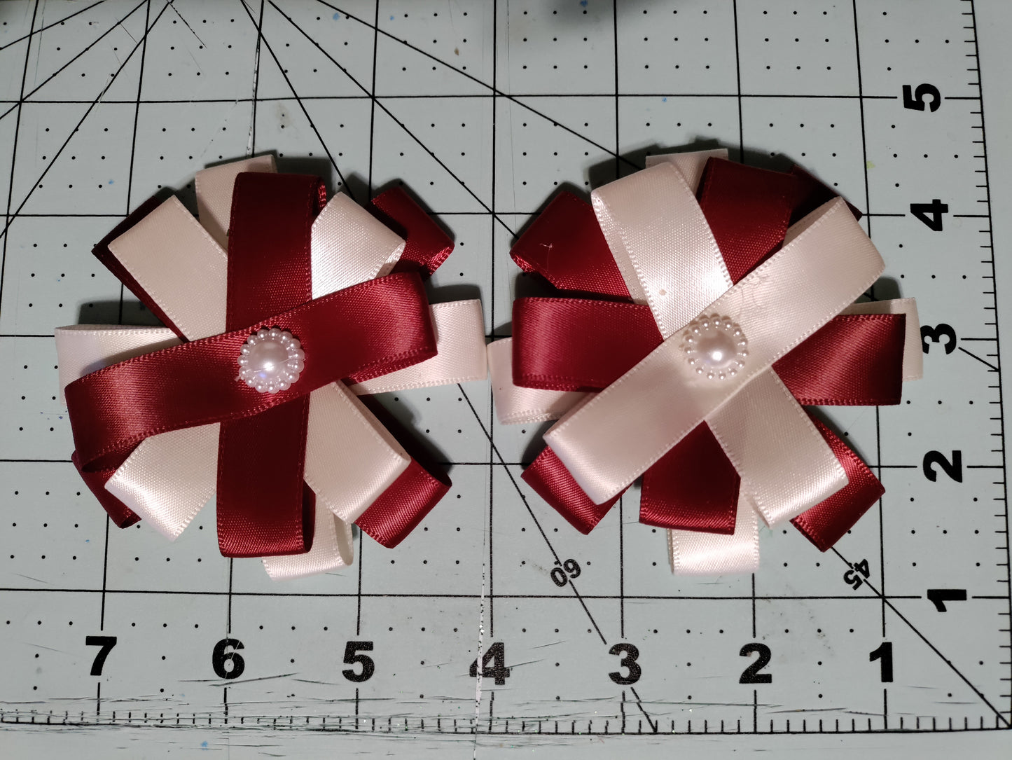 Burgundy and Off White Loop Hair Bow