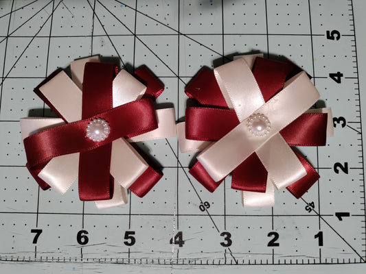 Burgundy and Off White Loop Hair Bow