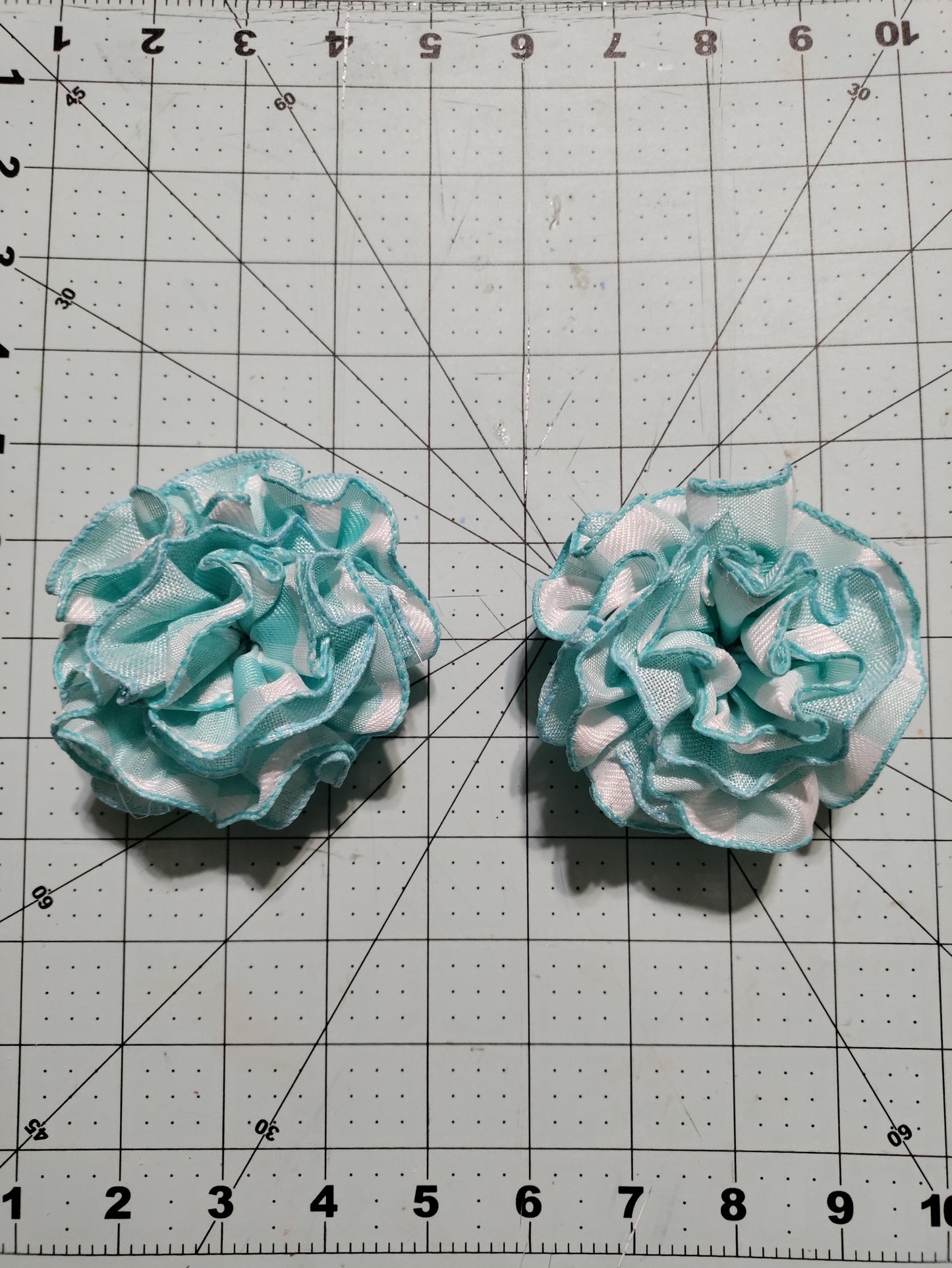 Light Blue and White Checkerboard Flower Hair Bow