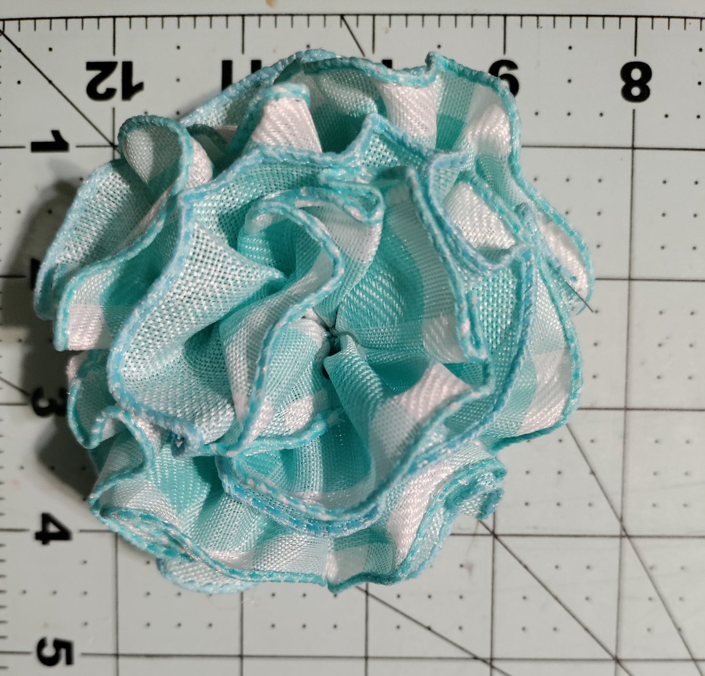 Light Blue and White Checkerboard Flower Hair Bow