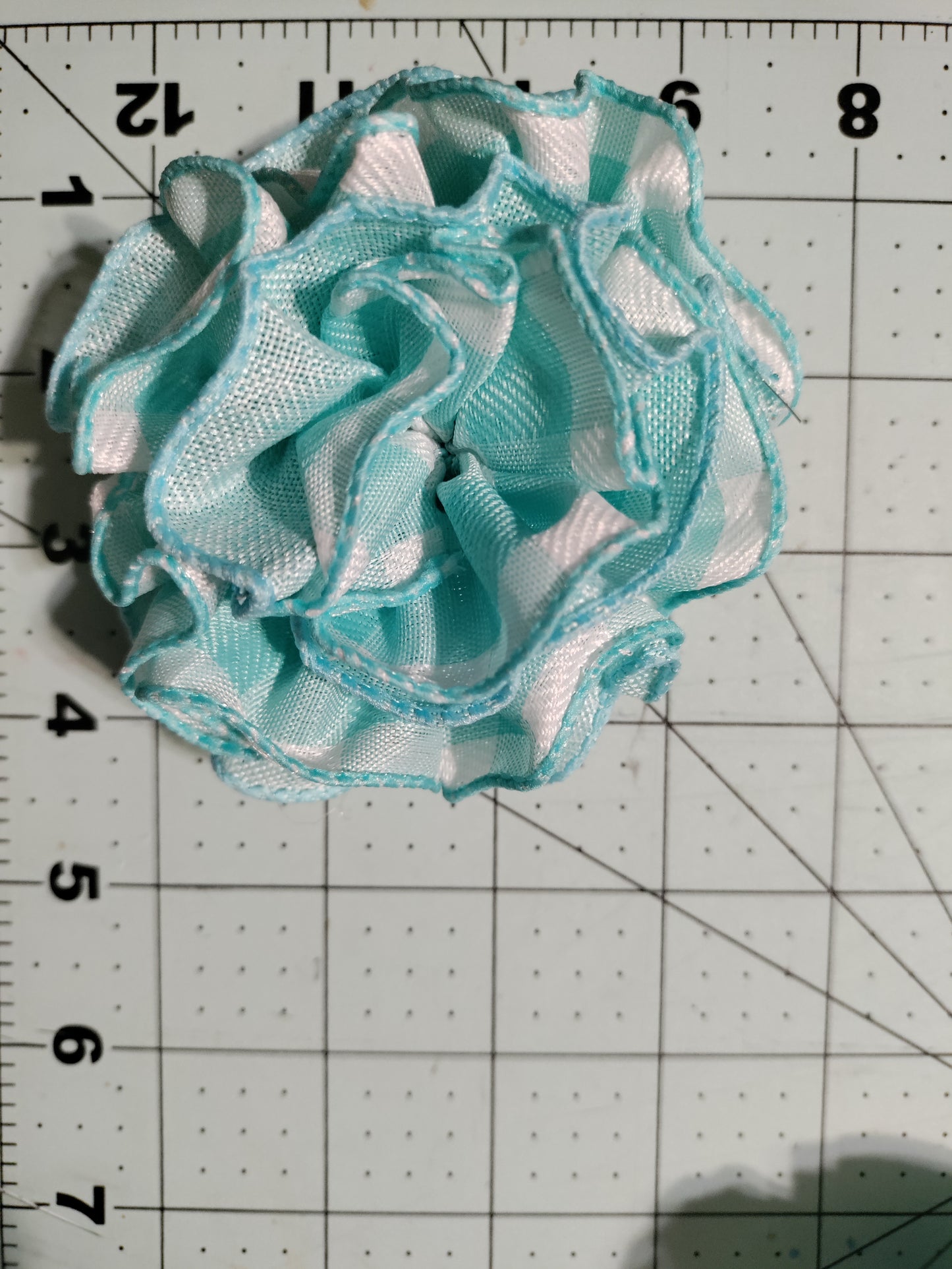 Light Blue and White Checkerboard Flower Hair Bow