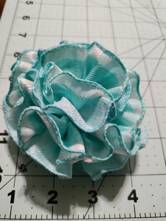 Light Blue and White Checkerboard Flower Hair Bow