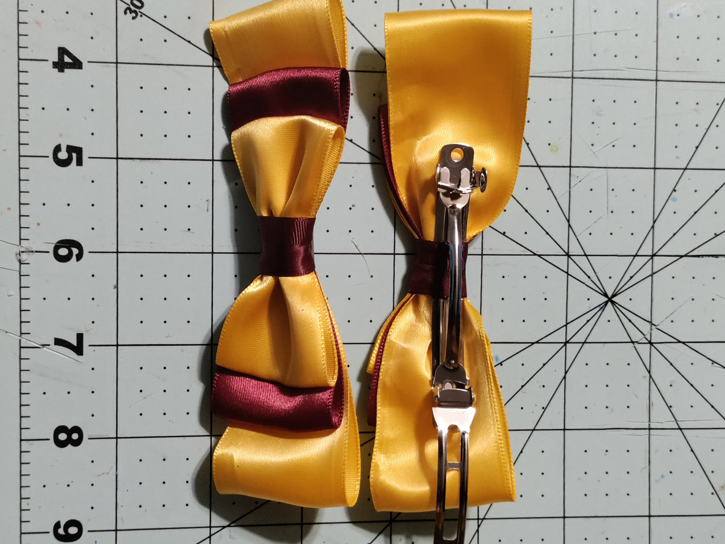 Maroon and Gold Triple Layer Hair Bow