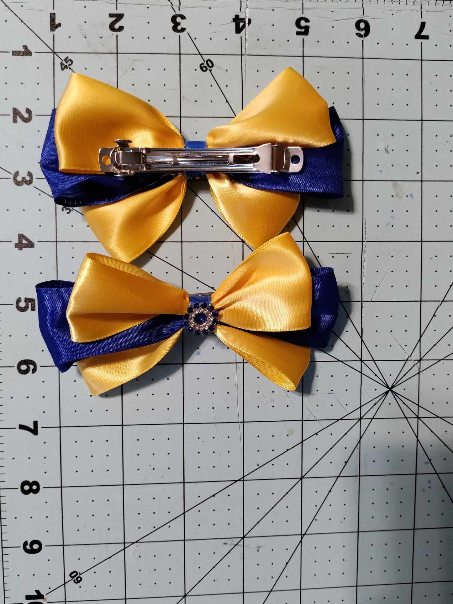 Navy Blue and Gold Hair Bow