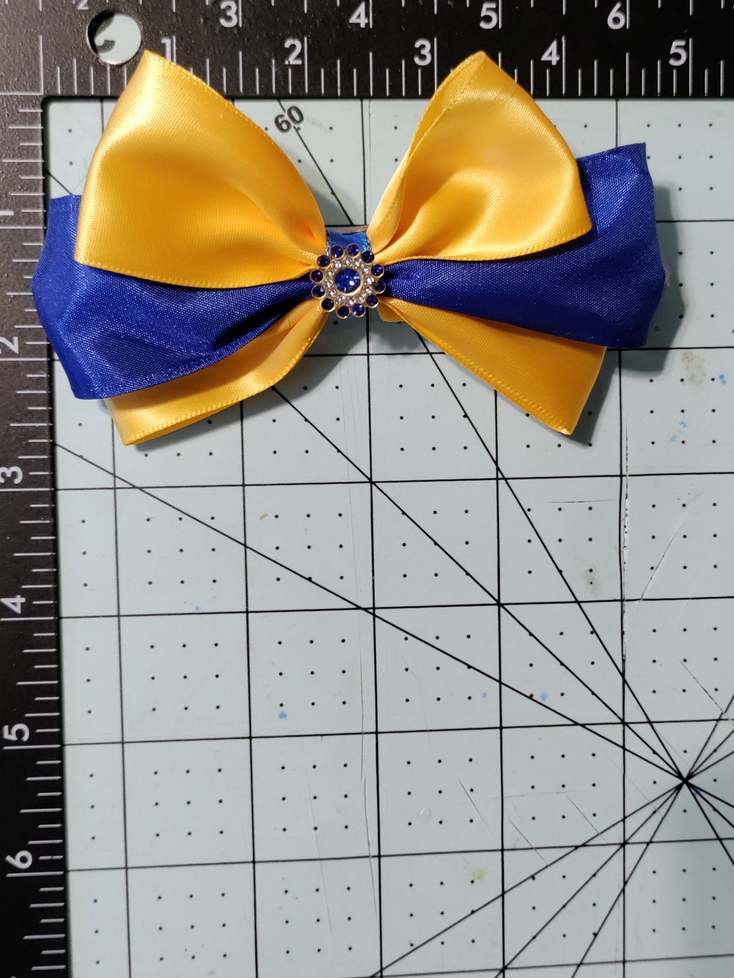 Navy Blue and Gold Hair Bow