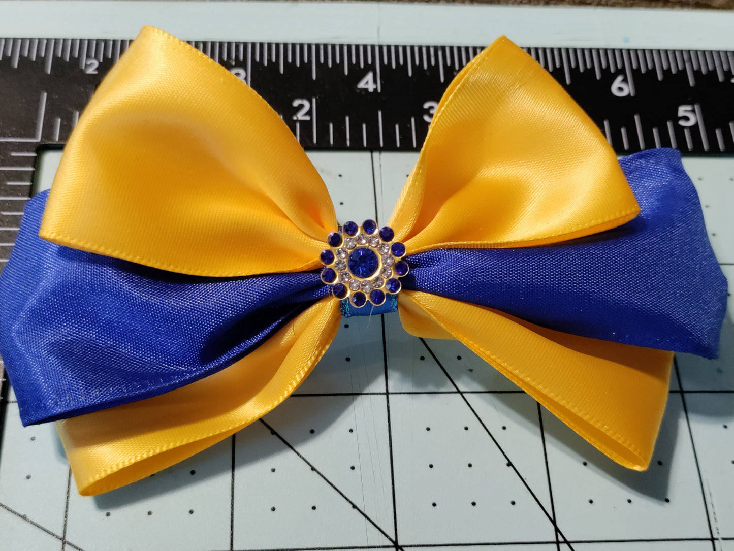Navy Blue and Gold Hair Bow