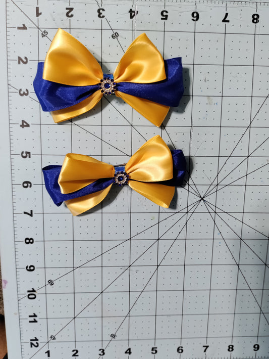 Navy Blue and Gold Hair Bow