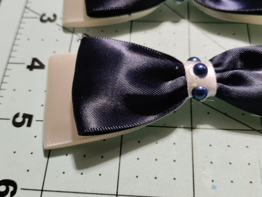Navy Blue and White Hair Bow