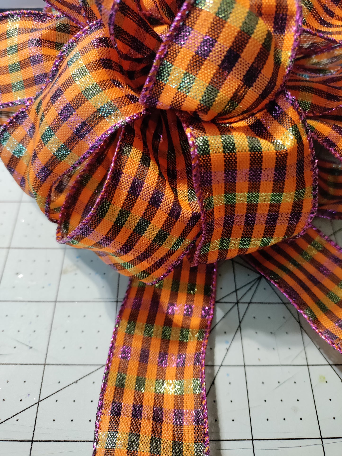 Orange, Black, Purple, and Green Pinstripes Bow