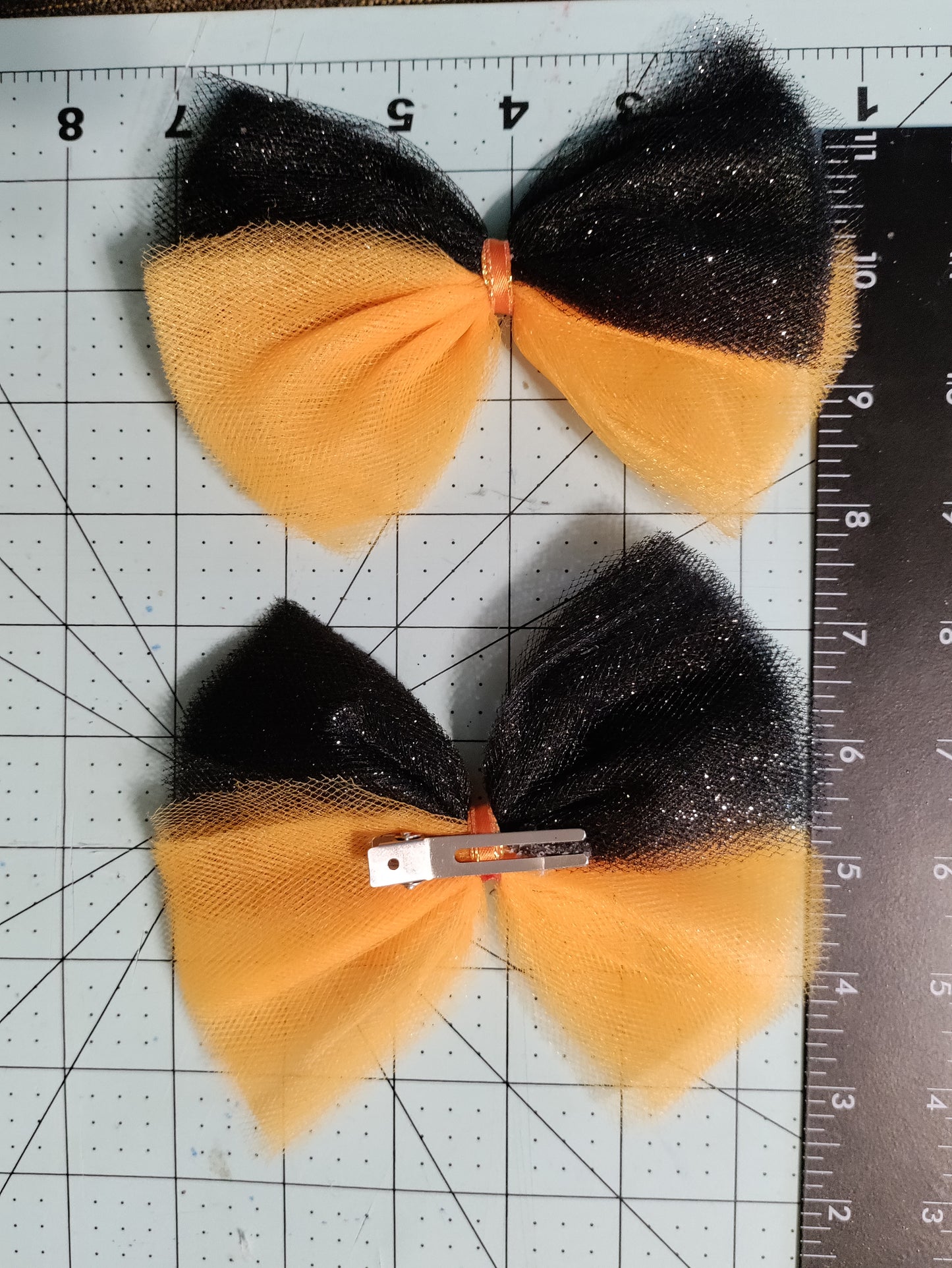 Orange and Black Glitter Tulle Hair Bow