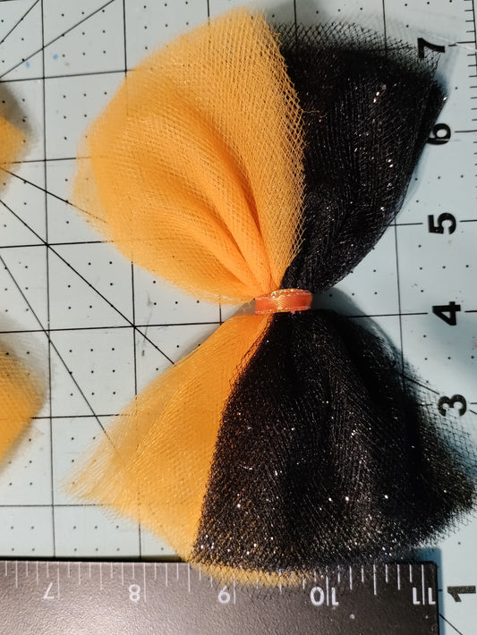 Orange and Black Glitter Tulle Hair Bow