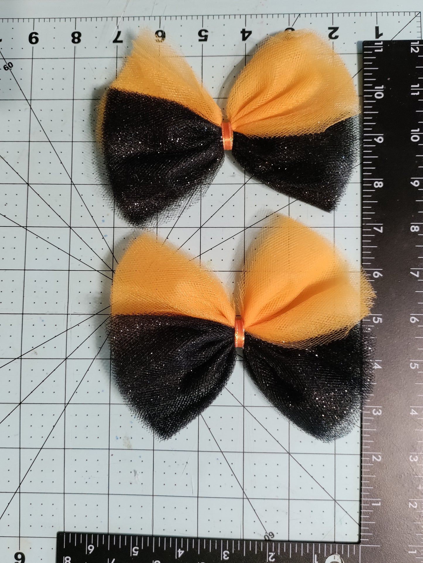 Orange and Black Glitter Tulle Hair Bow