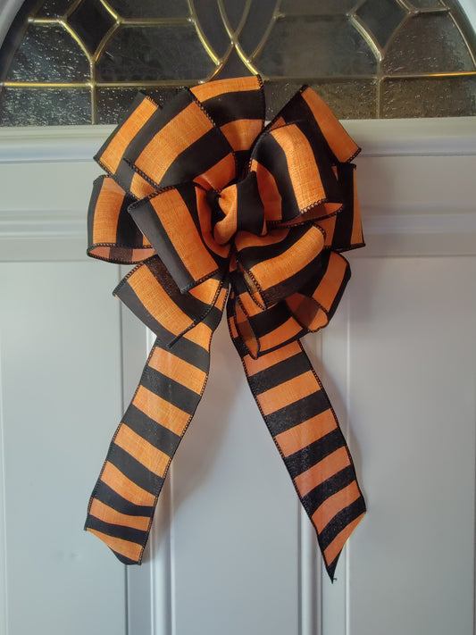 Orange and Black Pinstripe Bow with Tail