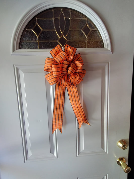 Orange with Black, White, and Yellow Stripes Bow with Tail