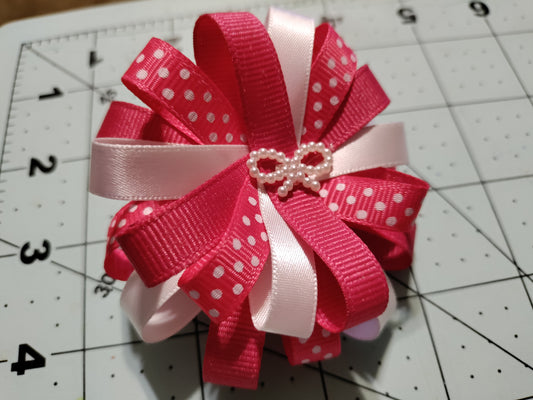 Pink, White, and Polka Dot Loopy Hair Bow