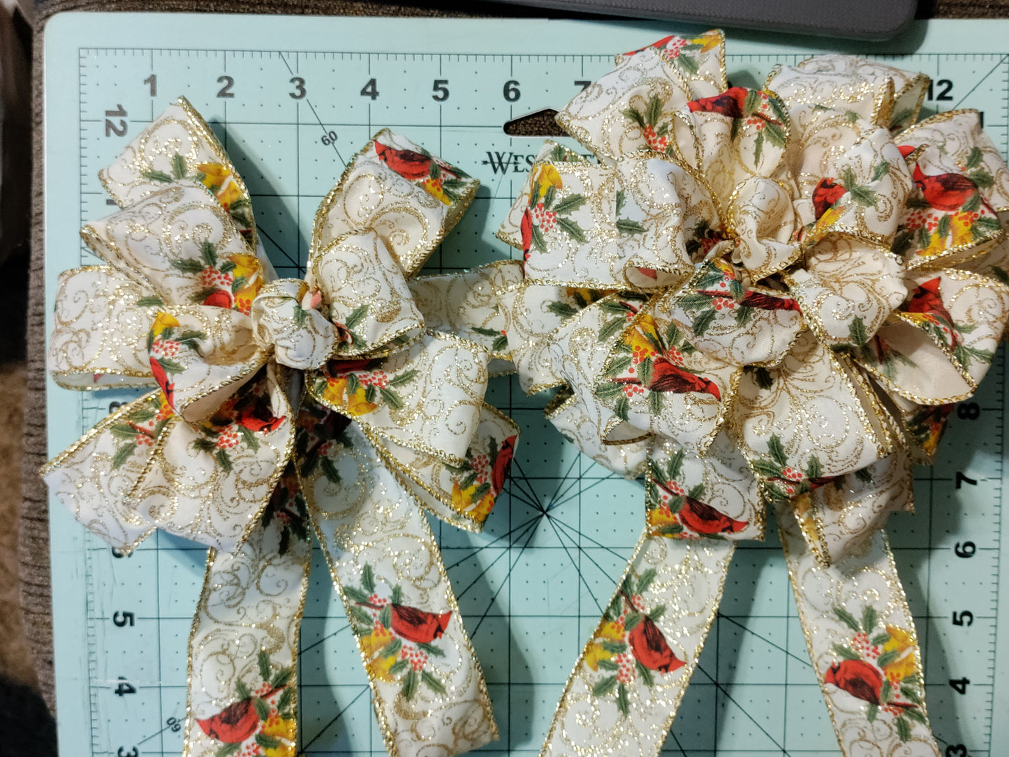 Red Cardinals with Gold Trimmings Bow