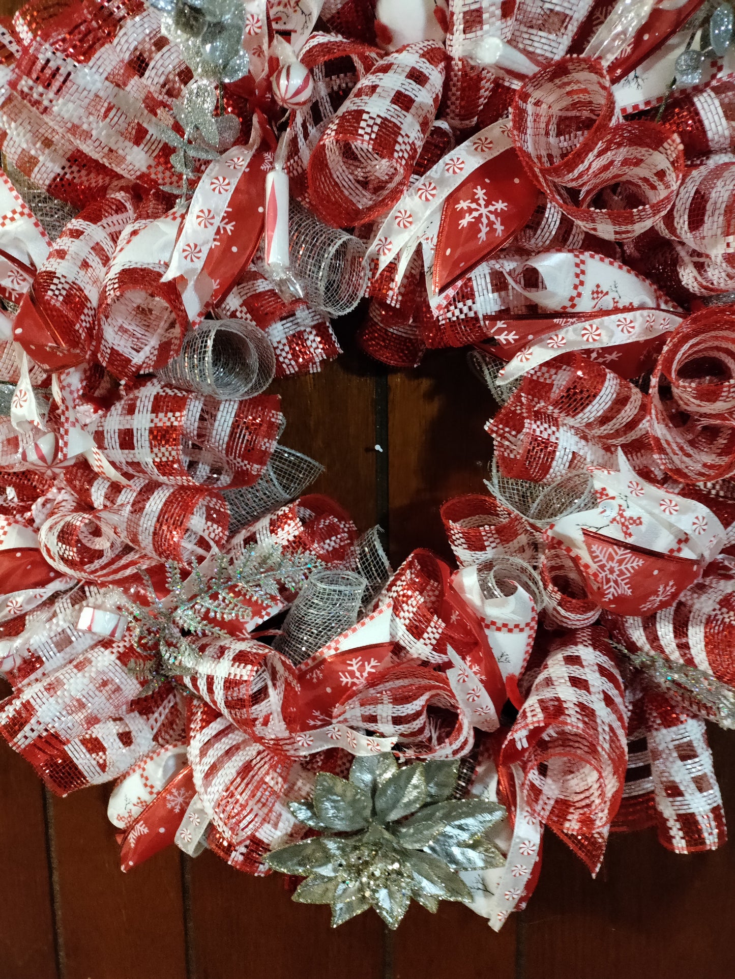 Red White and Silver Christmas Wreath
