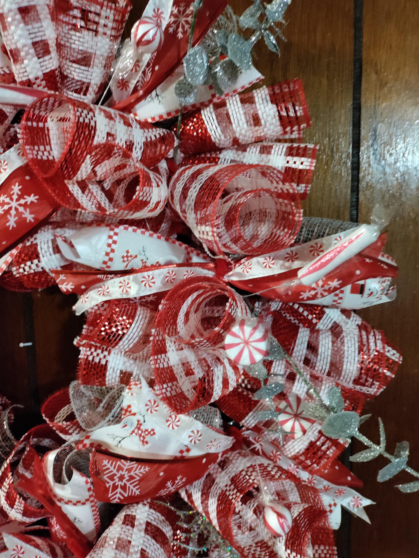 Red White and Silver Christmas Wreath