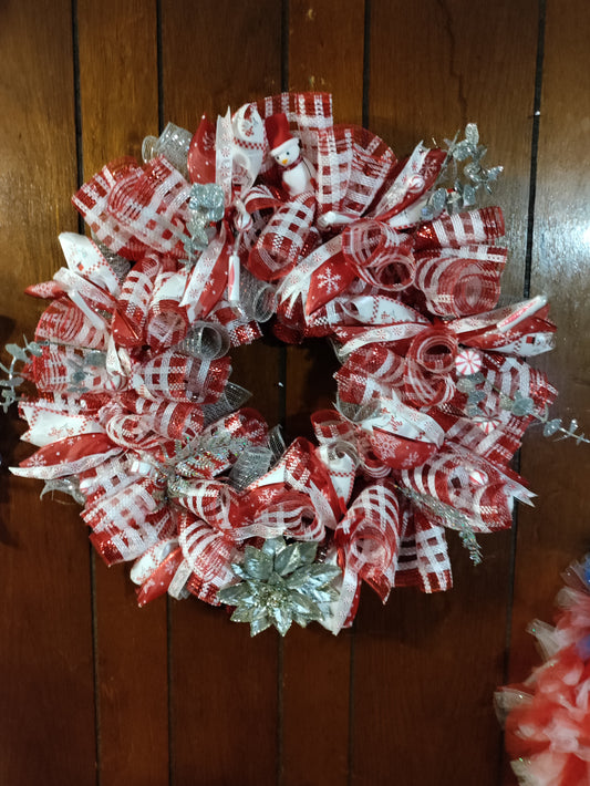 Red White and Silver Christmas Wreath