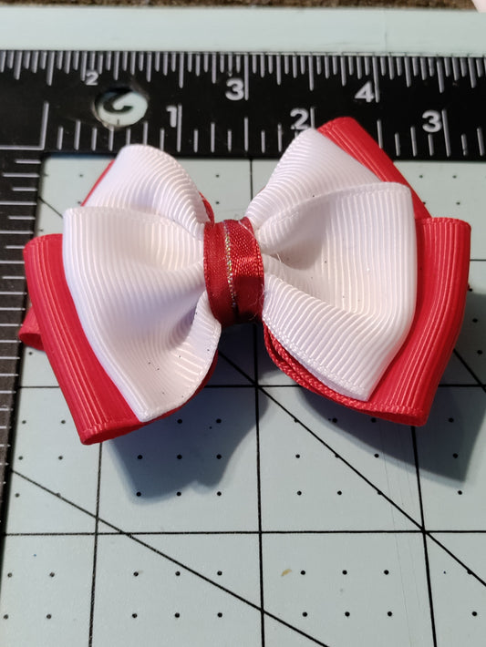 Red and White Double Hair Bow