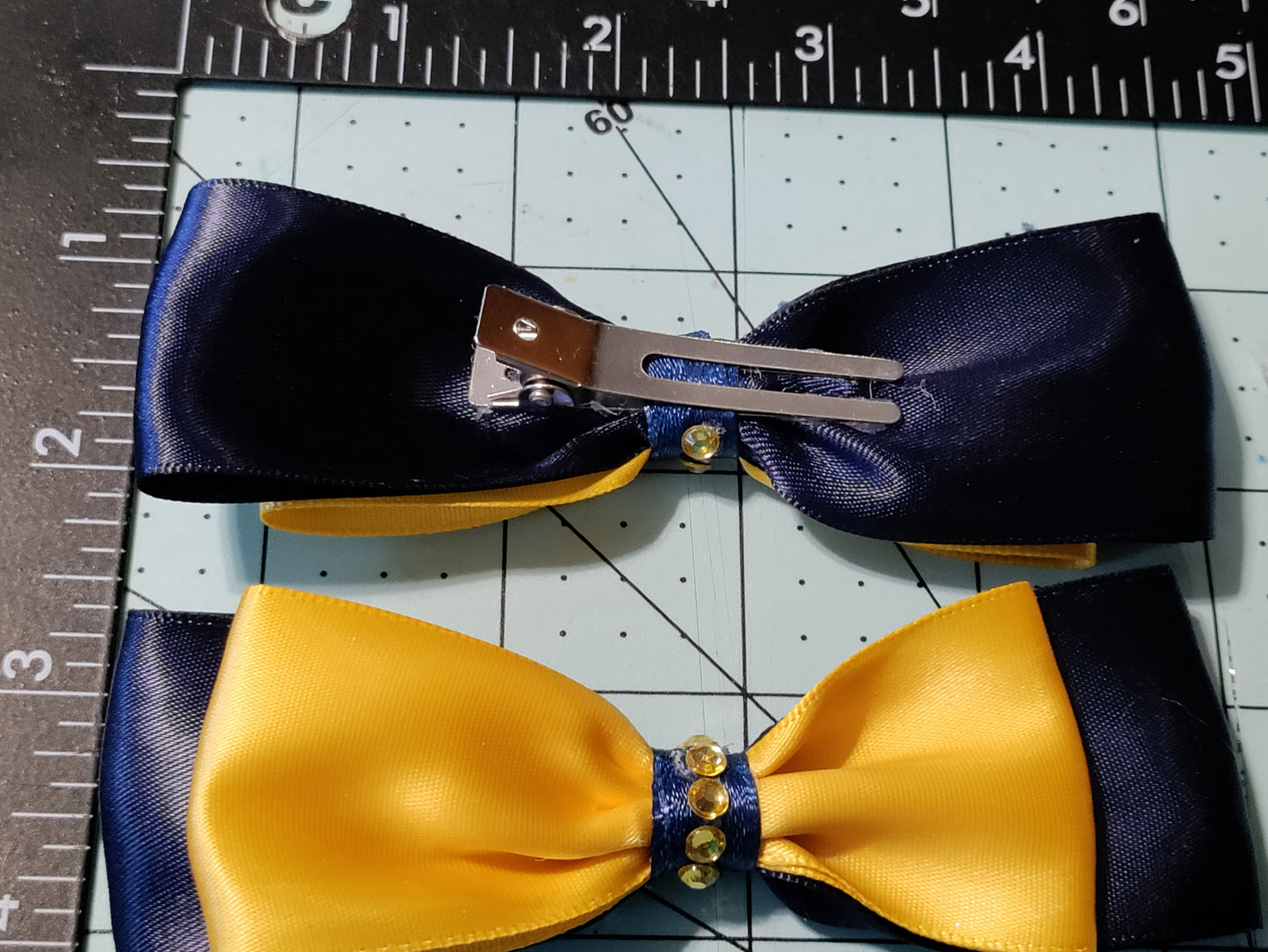 Navy Blue and Gold Hair Bow