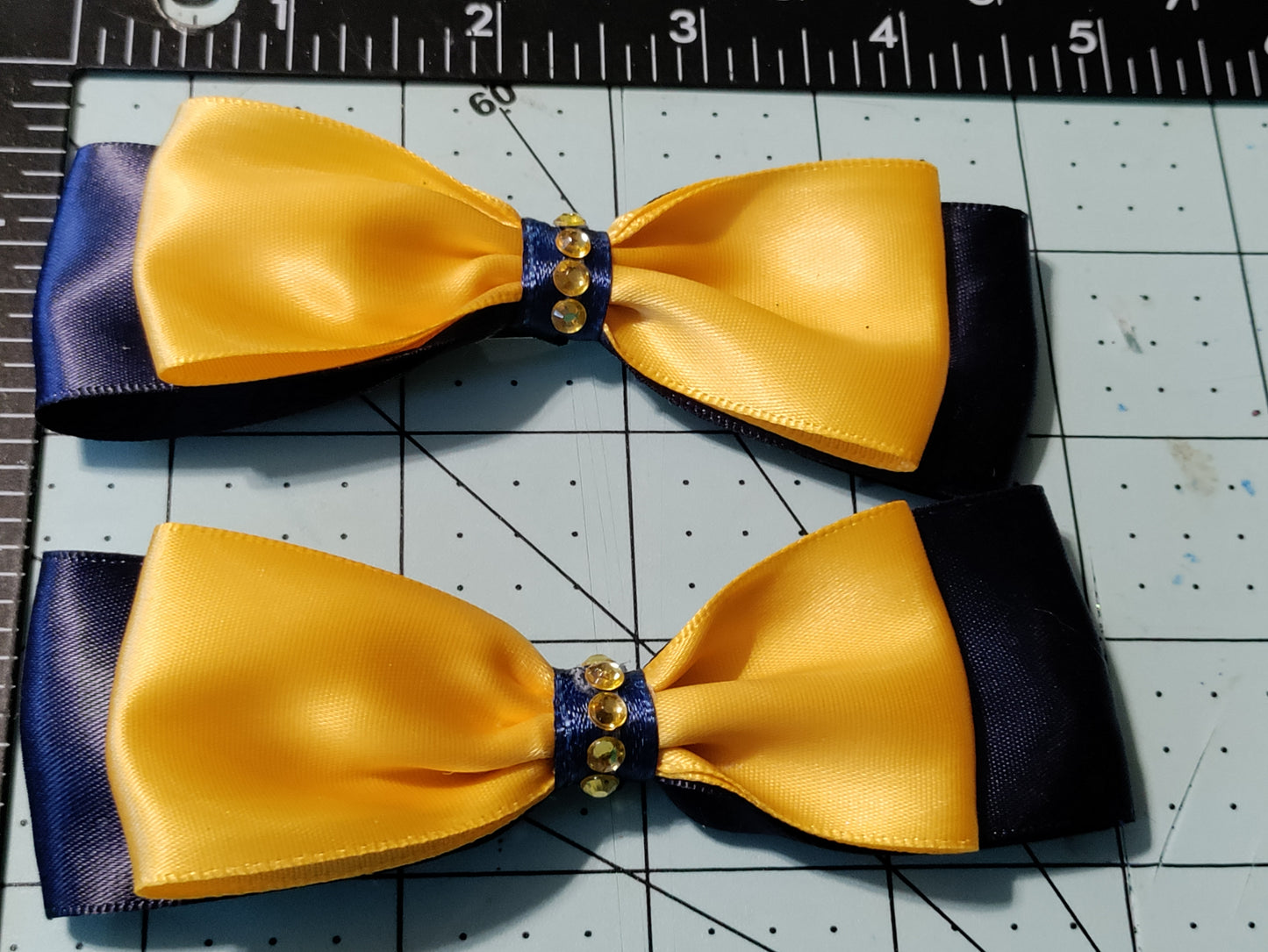 Navy Blue and Gold Hair Bow