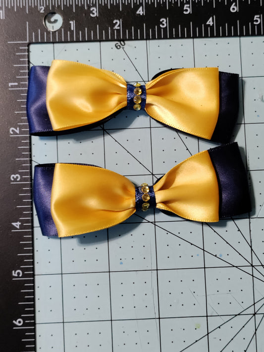 Navy Blue and Gold Hair Bow