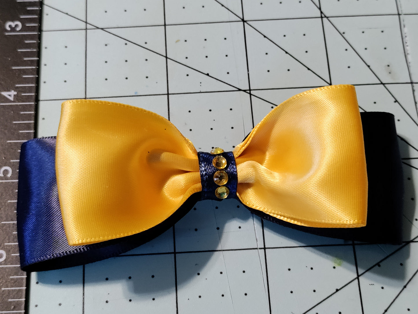 Navy Blue and Gold Hair Bow