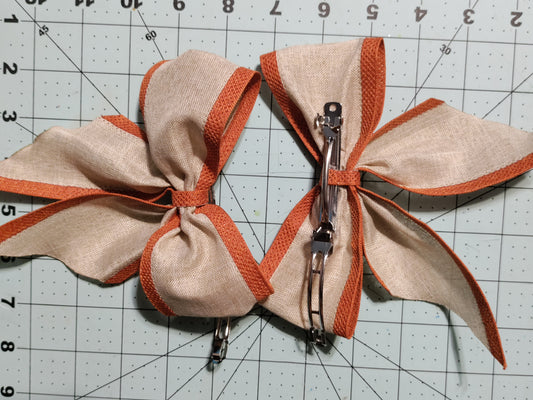 Taupe Trimmed in Burnt Orange Burlap Hair Bow