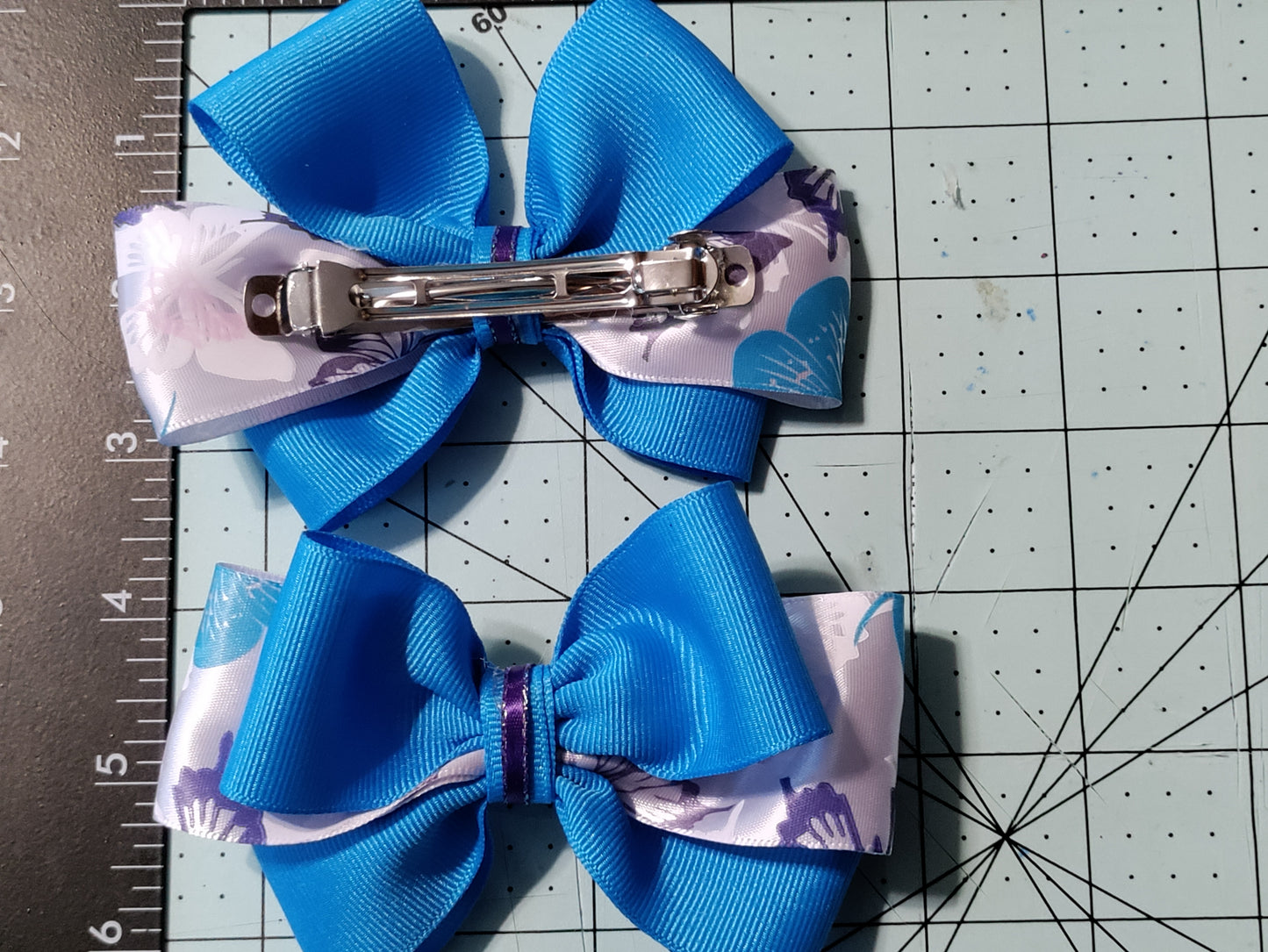 Turquoise and White Bow with Butterflies