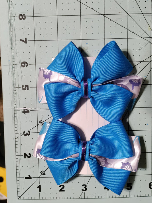 Turquoise and White Bow with Butterflies