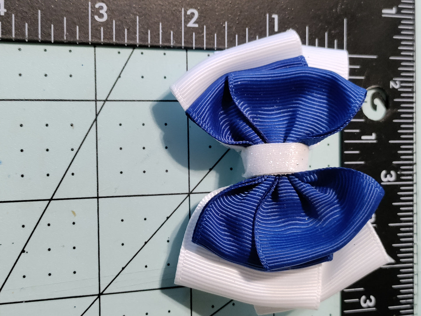 White and Blue Double Hair Bow