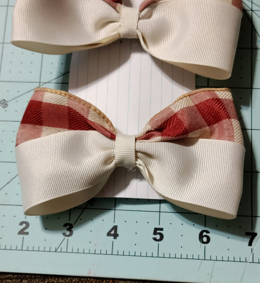 Wine and Cream Checkered Hair Bow