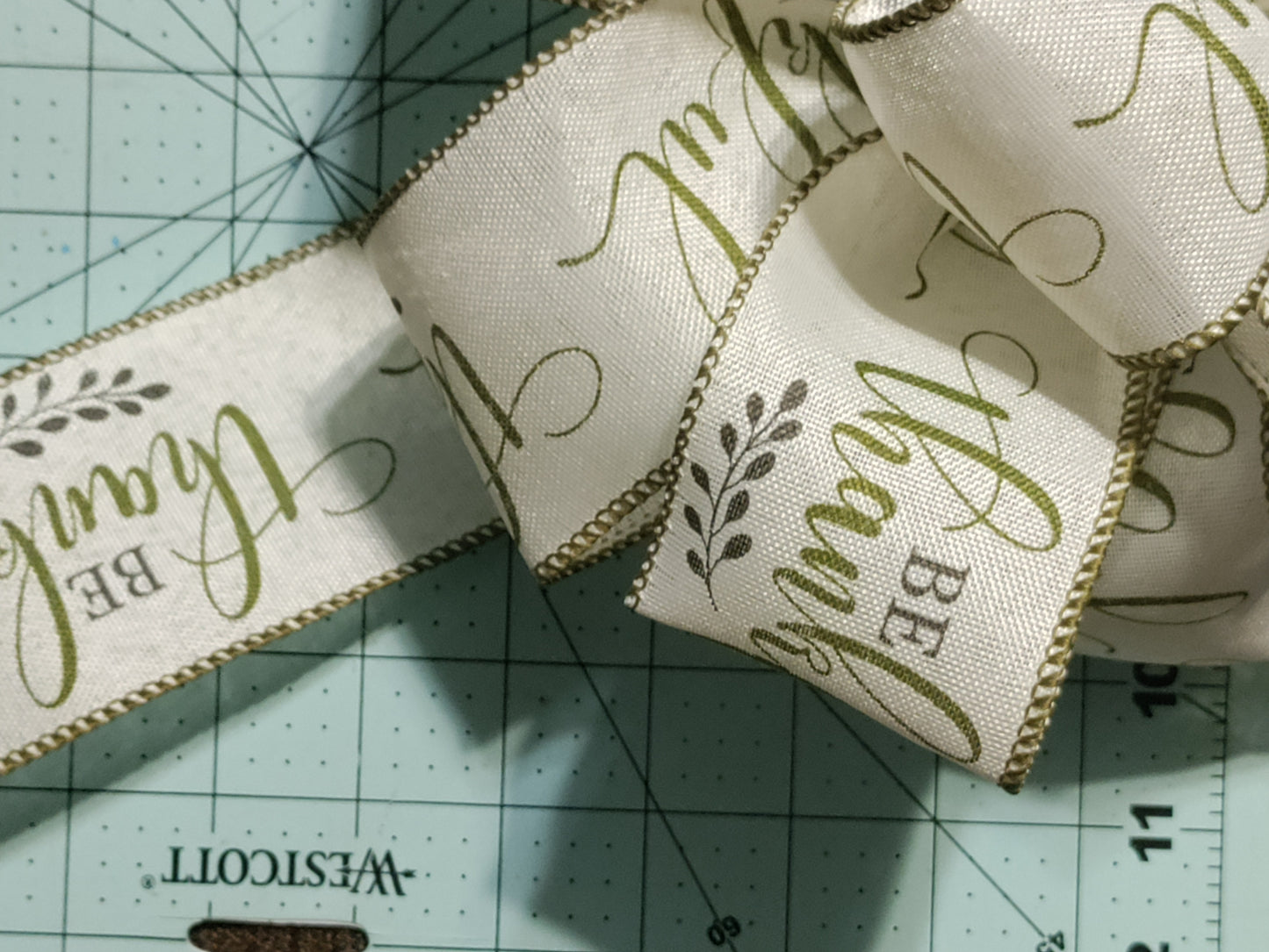 Wired Olive Green and Cream Be Thankful Bow
