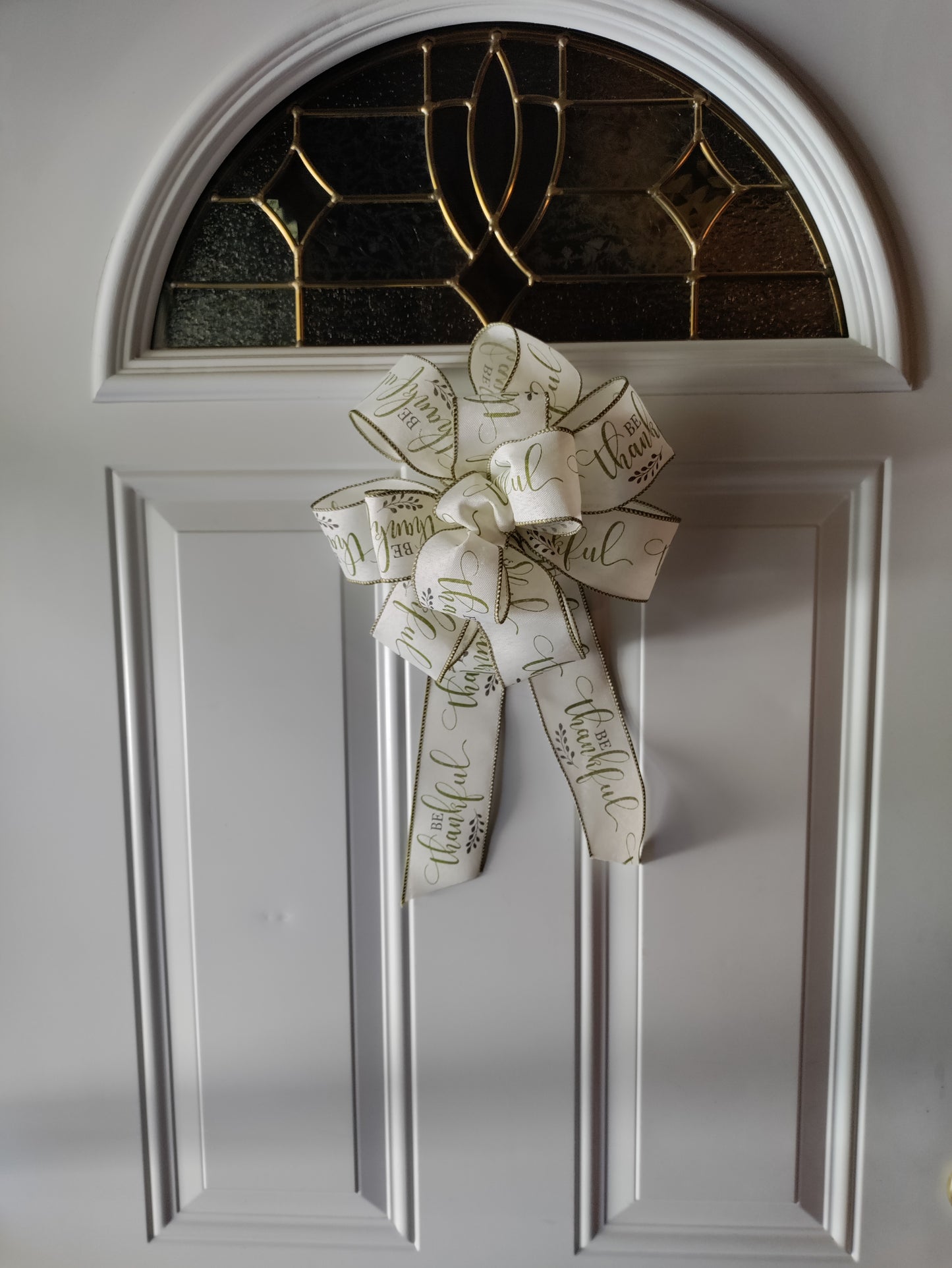 Wired Olive Green and Cream Be Thankful Bow