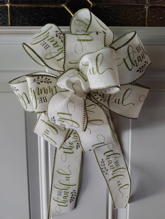 Wired Olive Green and Cream Be Thankful Bow